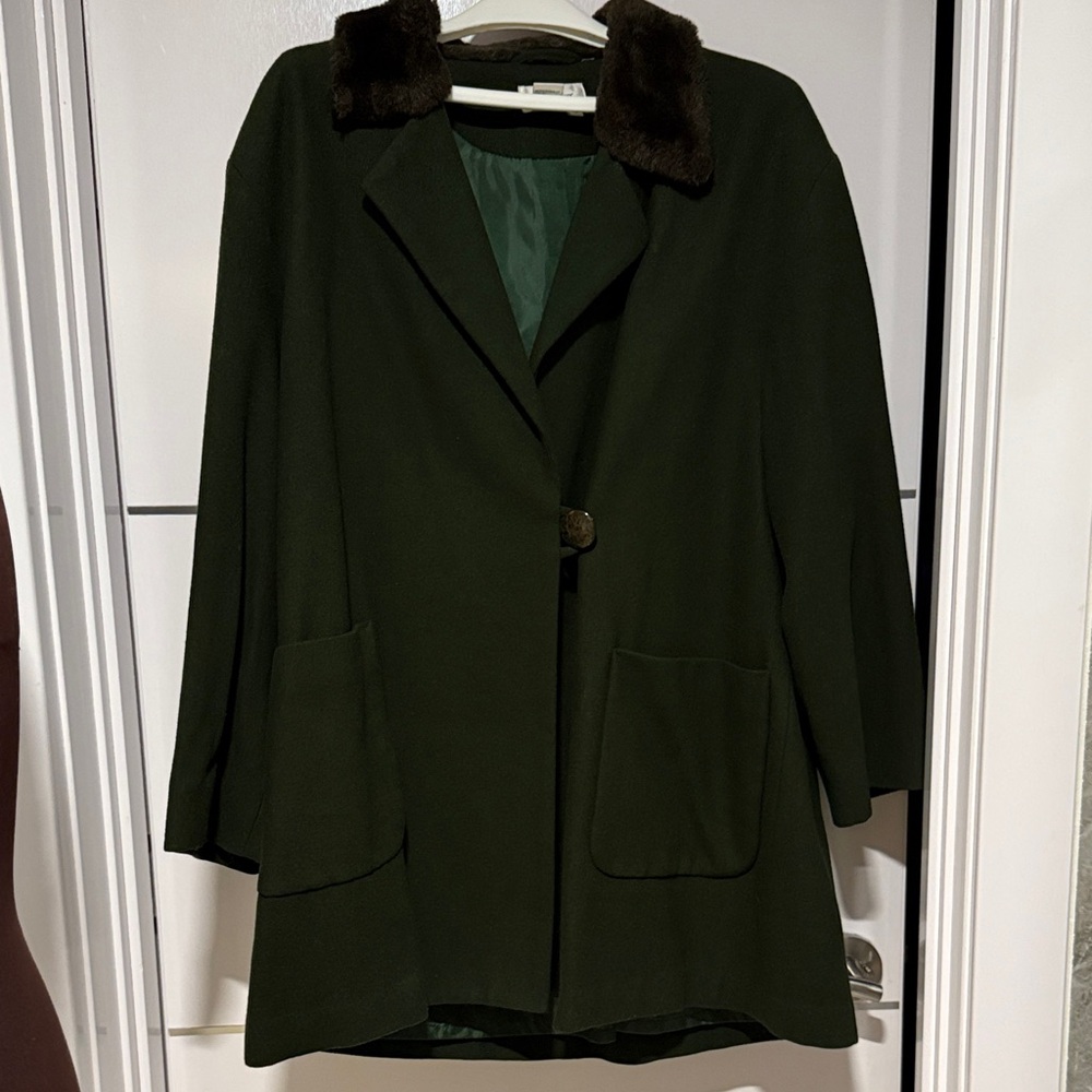 Newport News faux fur collar oversized wool blend forest green coat size 10 - Picture 5 of 11